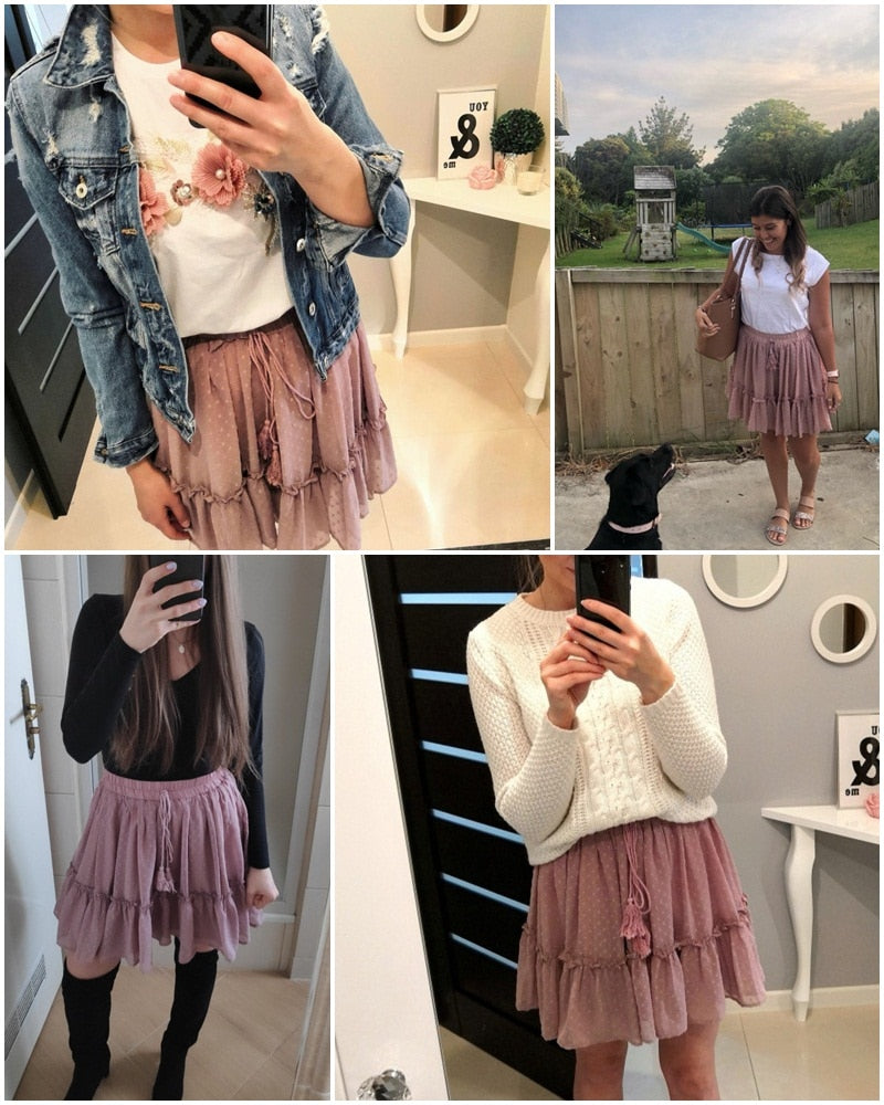Boho ruffle pleated mini skirts - multiple prints