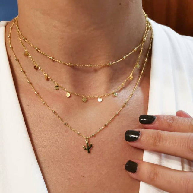 IF ME Vintage Multilayer Crystal Pendant Necklace Women Gold Color Beads Moon Star Horn Crescent Choker Necklaces Jewelry New