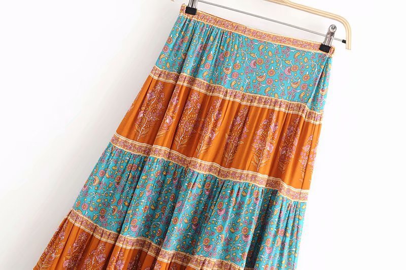 Boho maxi skirt , Bohemian maxi skirt , bohemian colourful maxi skirt ,  boho print maxi skirt ,  maxi skirt boho print , orange and blue maxi skirt