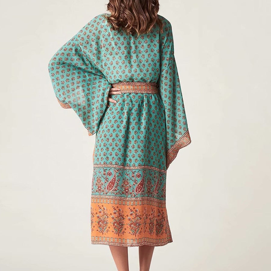 Turquoise Long Kimono Robe