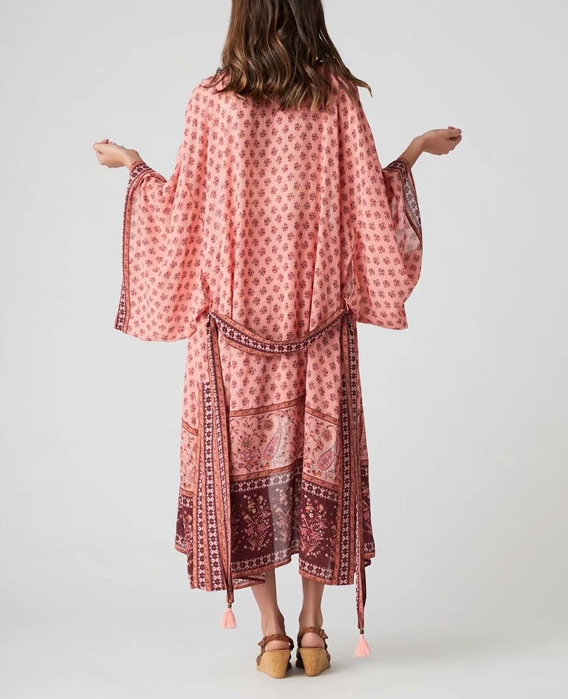 pink kimono , long pink kimono cover up