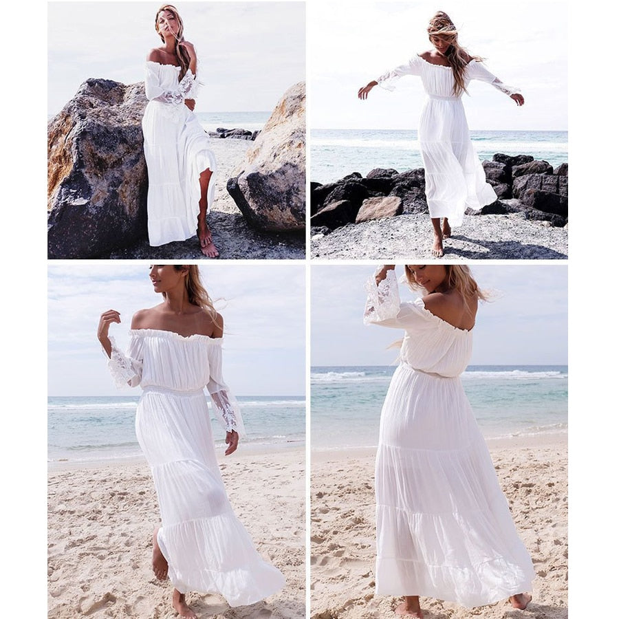 white lace maxi dress, white lace boho dress, white maxi dress ,  white lace boho dress