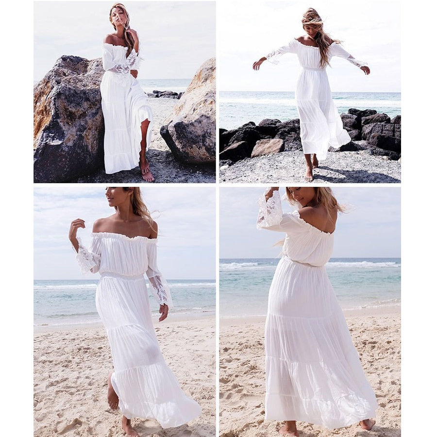 Off Shoulder White Lace Dress| White lace maxi dress| Love that Boho