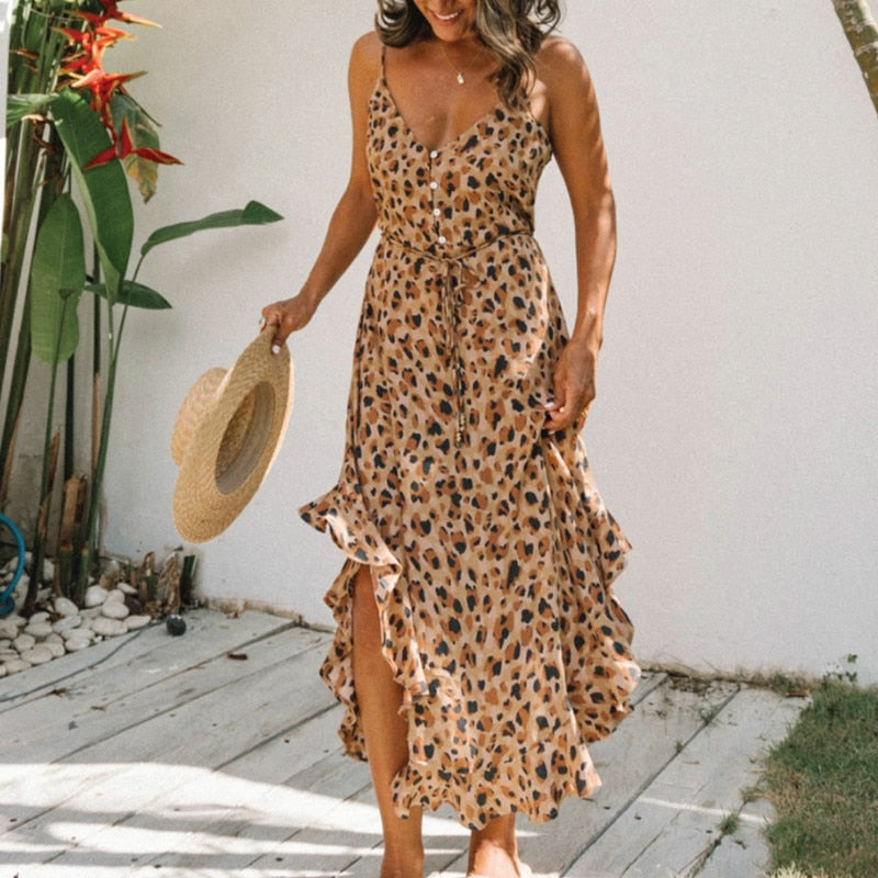 leopard summer dress Leopard Print Spaghetti Strap Dress | Maxi Dress | Love that Boho