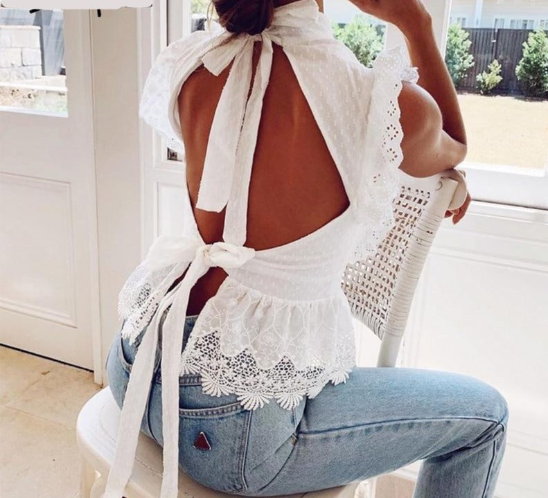 Backless lace top best sale