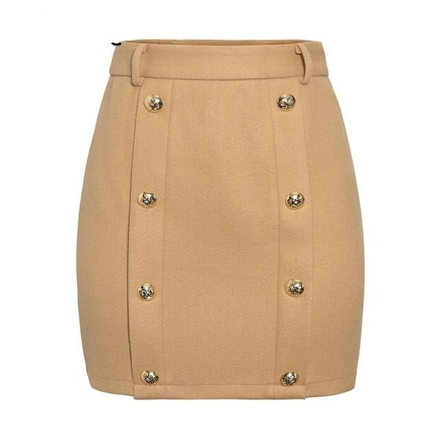 retro tan skirt, buttones skirt , boho skirt , double breasted skirt