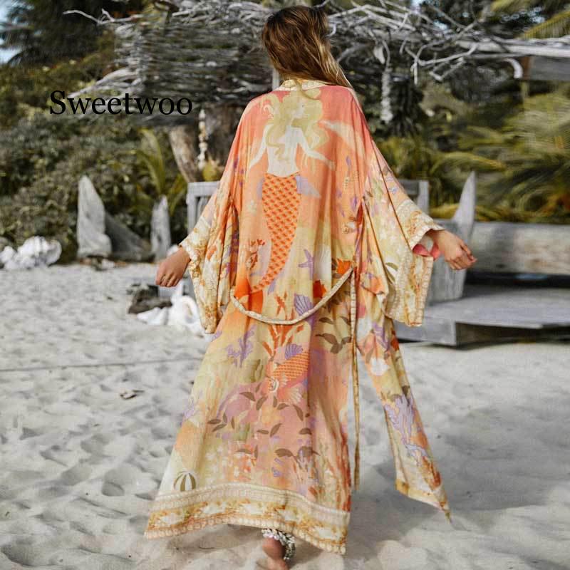 Floral Print Orange Kimono