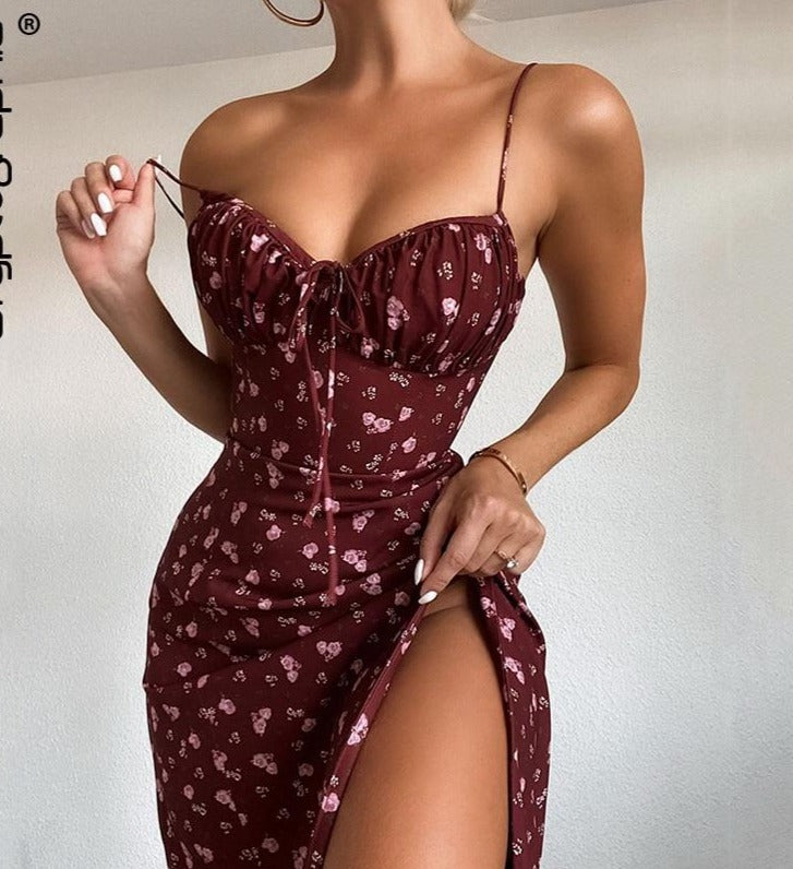 Burgundy High Split Floral Dress | Burgundy Dress | Love that Boho | Love that Boho Burgundy High Split Floral Dress | Burgundy Dress | Love that Boho | Love that Boho