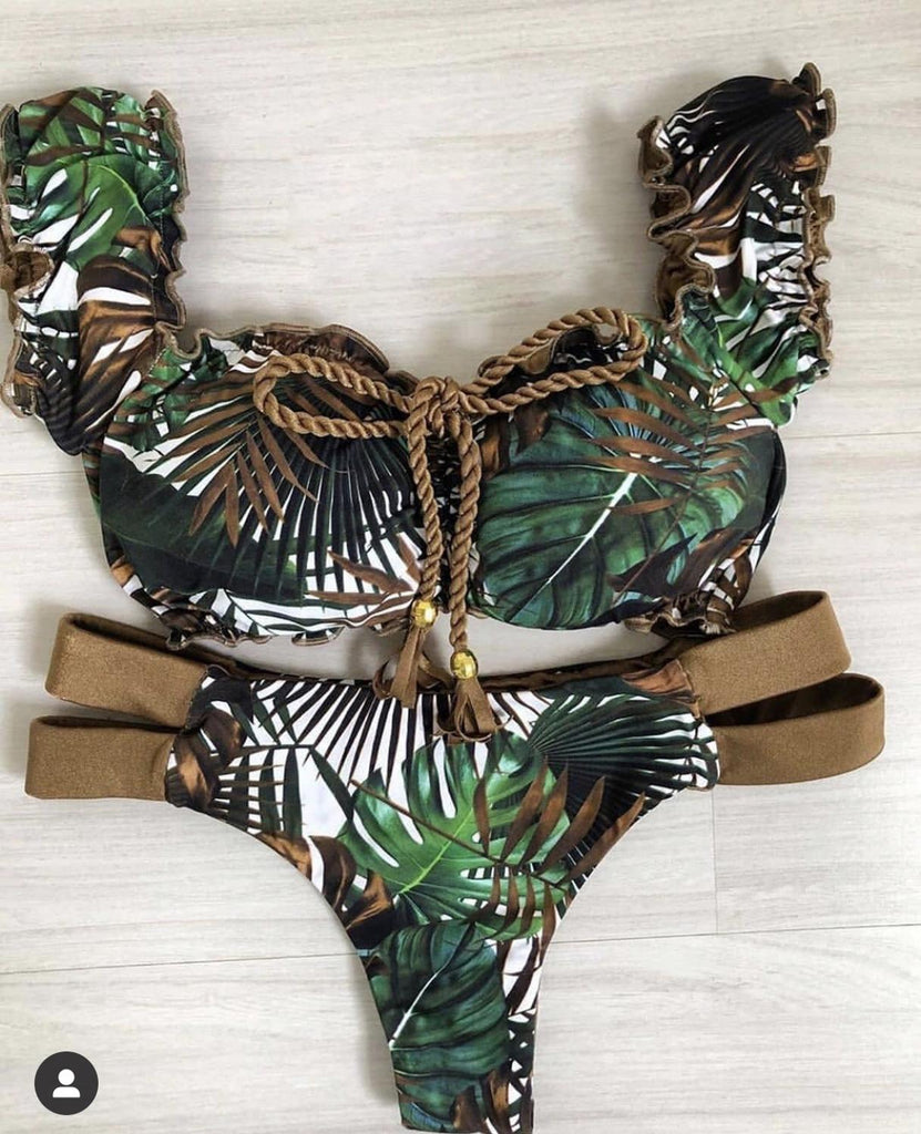 Ruffle Low Waist Bikini Set - Multiple prints