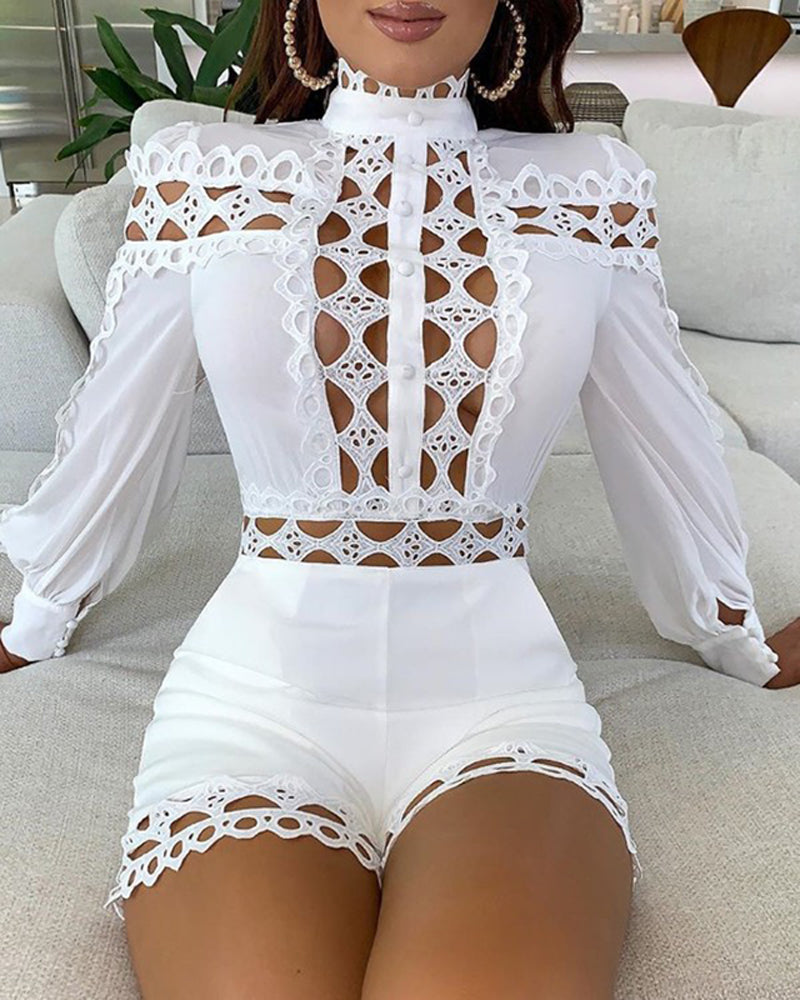 white cut out playsuit, white playsuit, howllow out white playsuit, boho playsuit white boho playsuit, white chiffon playsuit