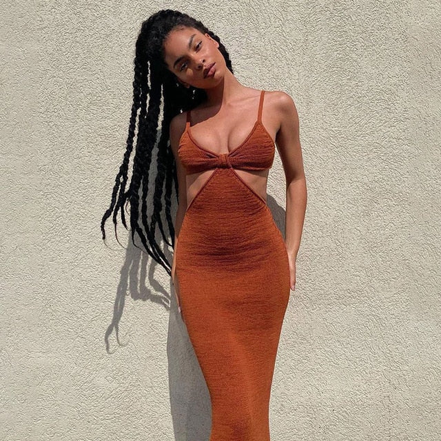 Knitted Hollow Out Maxi Dress , orange dress, knitted maxi dress, maxi dress, boho maxi dress