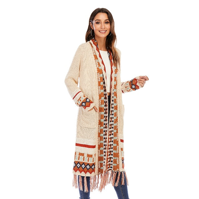 long boho cardigan, boho cardigan, boho cardigan with tassels, boho cardigan with embroidery,  