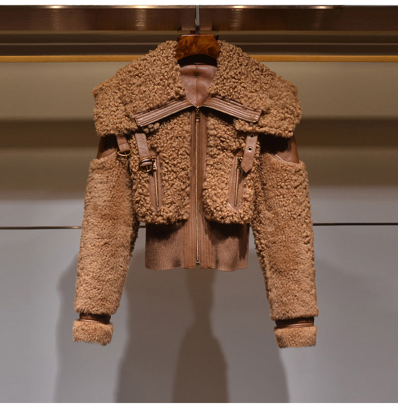 Tan leather jacket, tan faux fur jacket, camel jacket, camel winter jacket, tan winter jacket