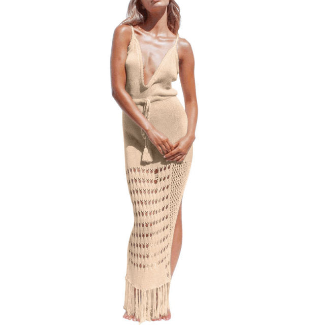 Hollow out Knit Maxi Fringe Dress - 4 colours