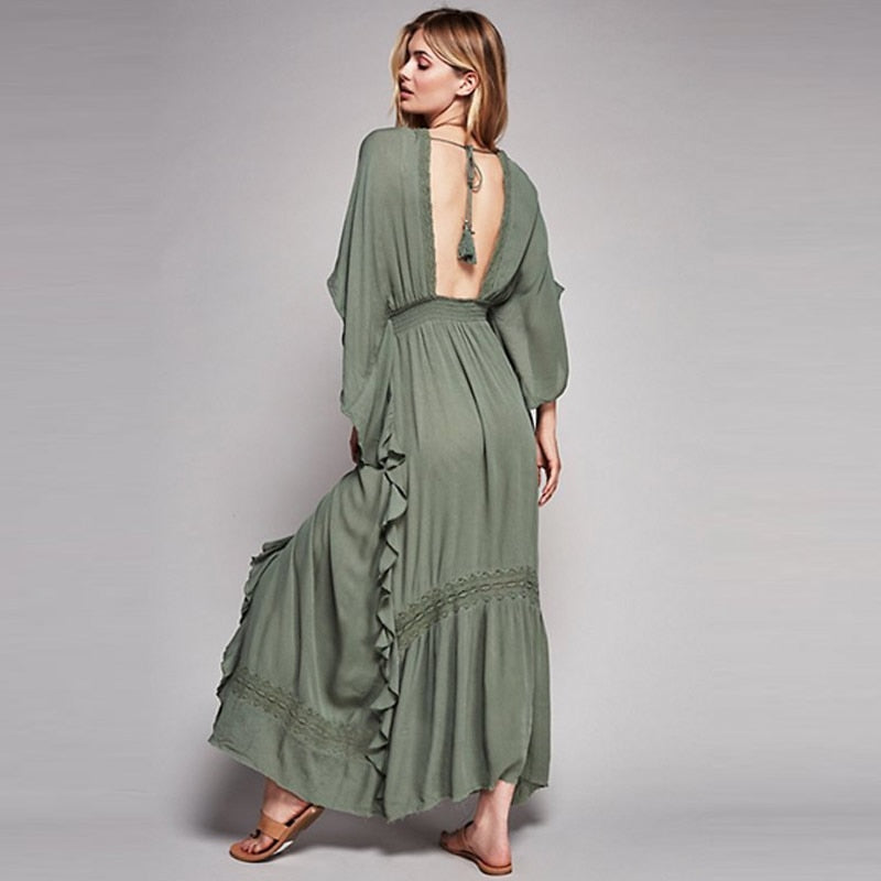 Backless Bohemia Flowing Maxi Dress