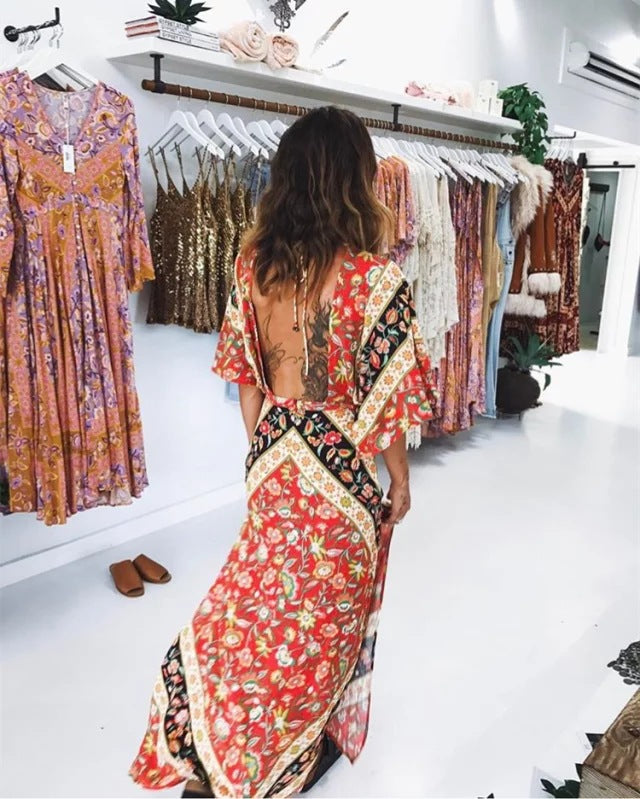 Backless chic boho flare dress