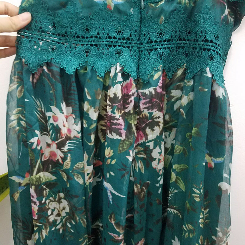 Green chiffon floral jumpsuit