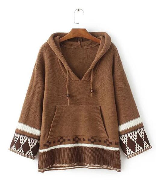 Knitted Embroidered Hooded Sweater