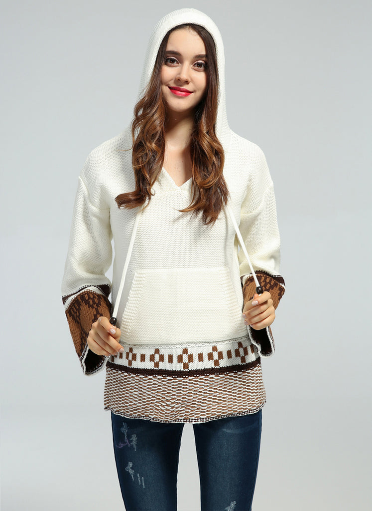 Knitted embroidered Hooded Sweater