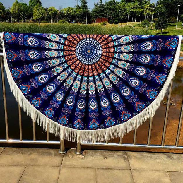 Indian Blue Round Mandala Yoga Mat Wall Hanging Boho Beach Throw Tapestry  Decor