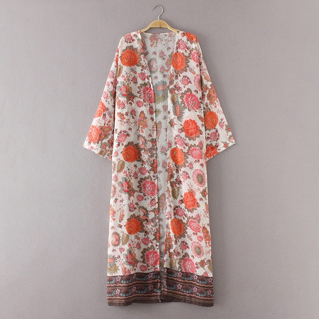Summer Boho Women's Chiffon Long Kimono