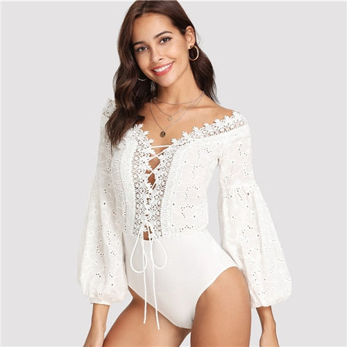 White Bodysuit with embroidery