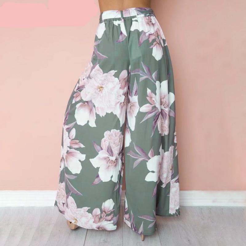 Large Floral Print wide leg pants - light green