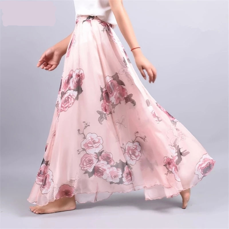 pink floral maxi skirt,  boho maxi skirt , floral maxi skirt