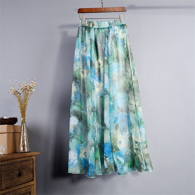 blue floral maxi skirt,  boho maxi skirt , floral maxi skirt