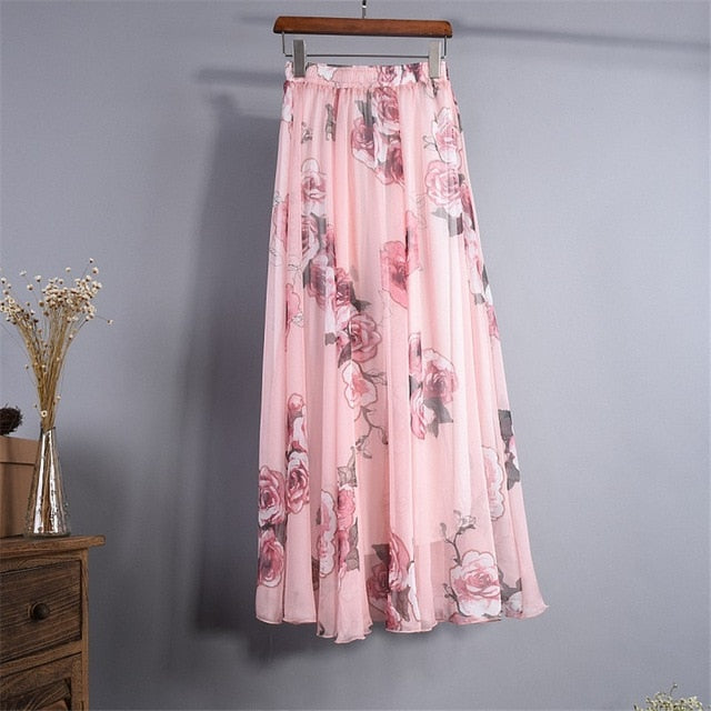 pink floral maxi skirt,  boho maxi skirt , floral maxi skirt