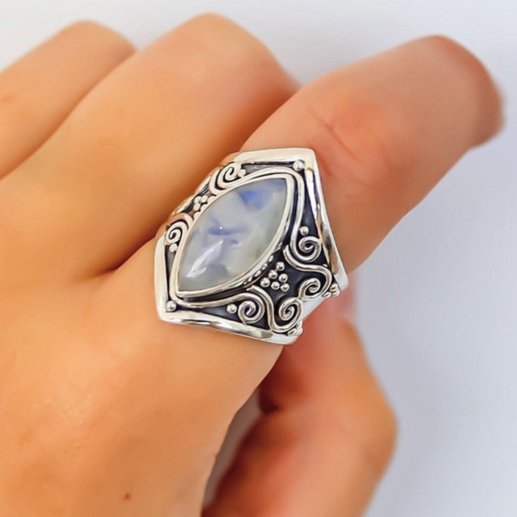 Long Stone Rings Vintage Silver Large Stone Ring, Love that Boho | Love that Boho