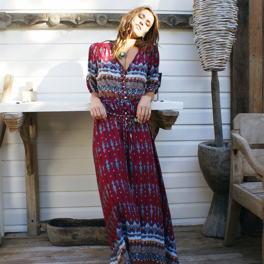 wine colored boho dress Burgundy Linen Maxi Dress with Pockets & Tie Waist, Long Sleeve