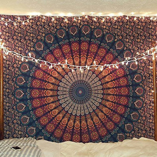 Blue Round Tapestry Mandala Sofa Table Cover Hippie Beach Throw