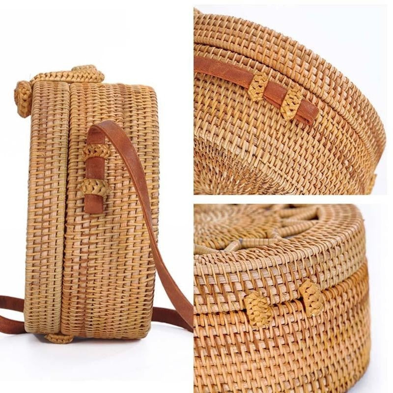 Hand Woven Round Rattan Straw side bag