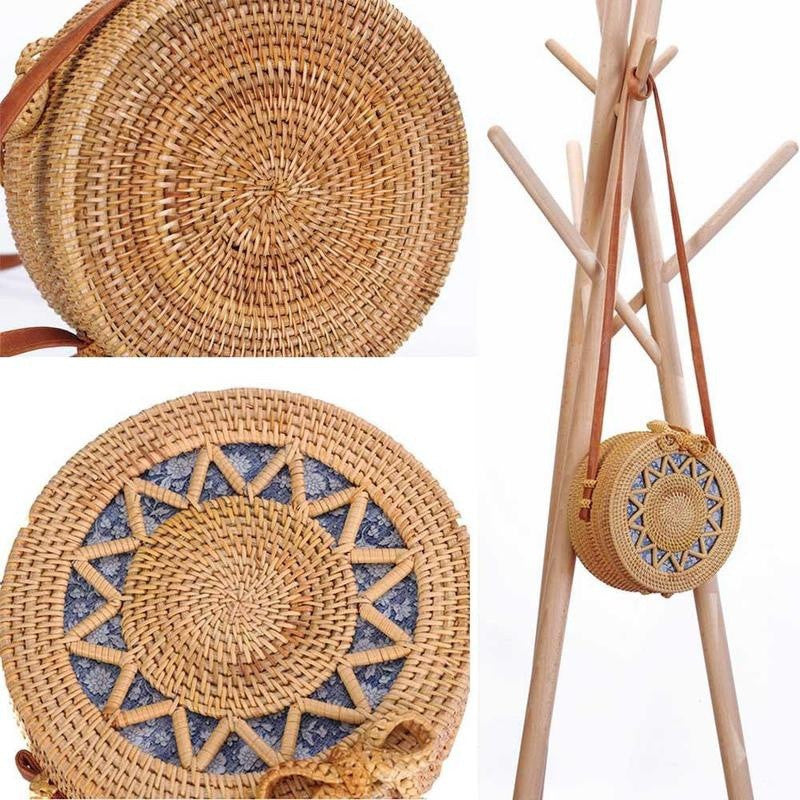 Hand Woven Round Rattan Straw side bag