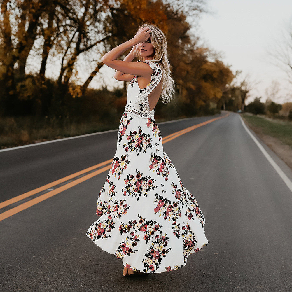 Backless Floral Maxi Dress
