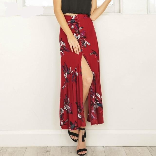 floral high split maxi skirt