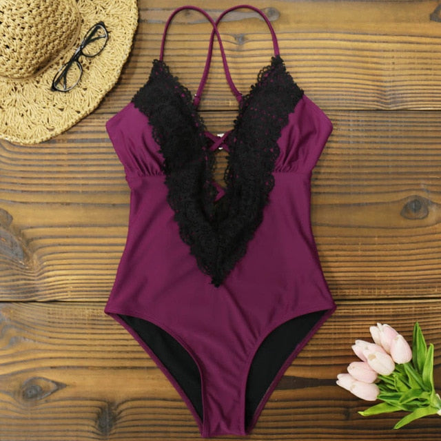 One Piece Swimsuit with Lace - 5 styles and prints available