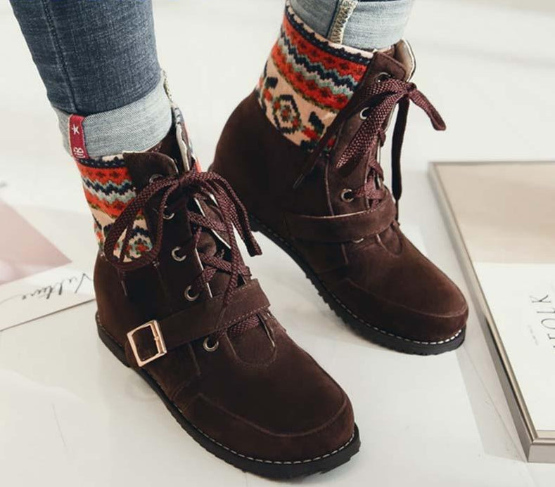 Boho Ethnic Lace up Boots - Brown