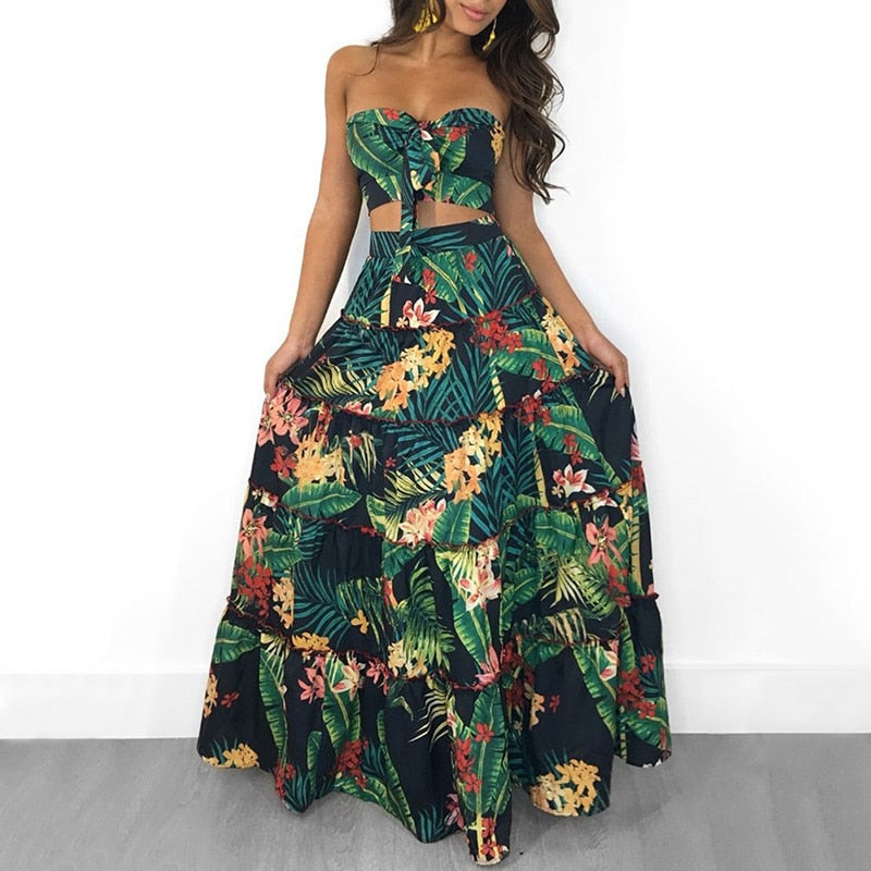two piece floral maxi, boho maxi dress