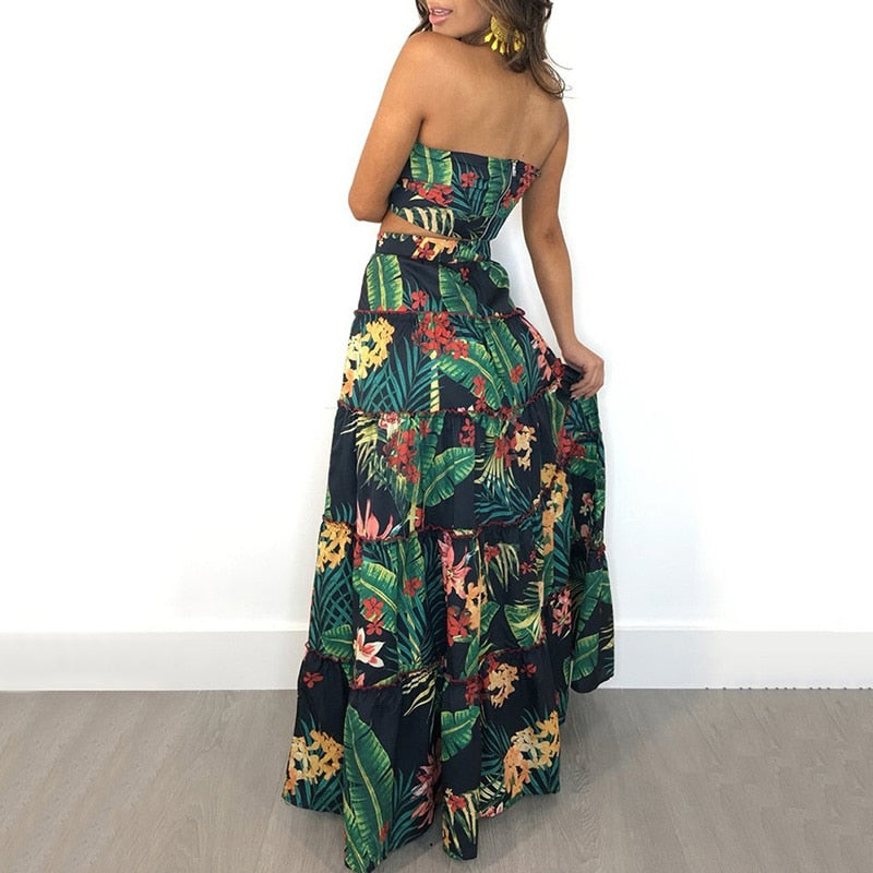 floral 2 peice maxi skirt and top ,  boho rropical outfit ,  tropical skirt and tropical top