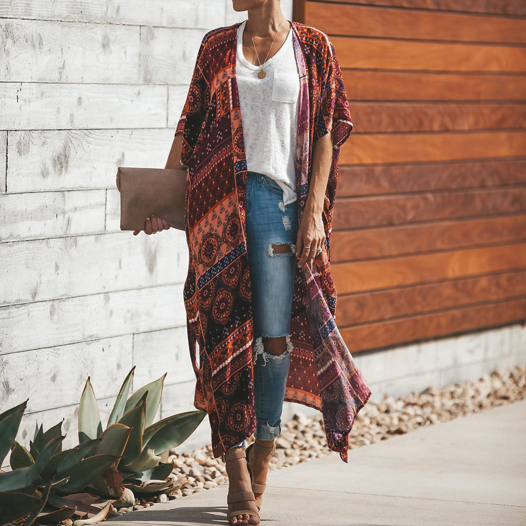 Long Boho Kimono Geometric Print Kimono Kimono Love that Boho Love that Boho