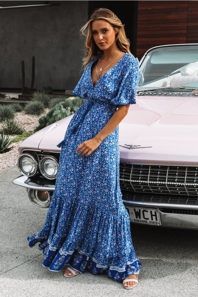 open lace back dress Ruffled Short Cape Party Dress with High Neckline– PromGirl main image 1