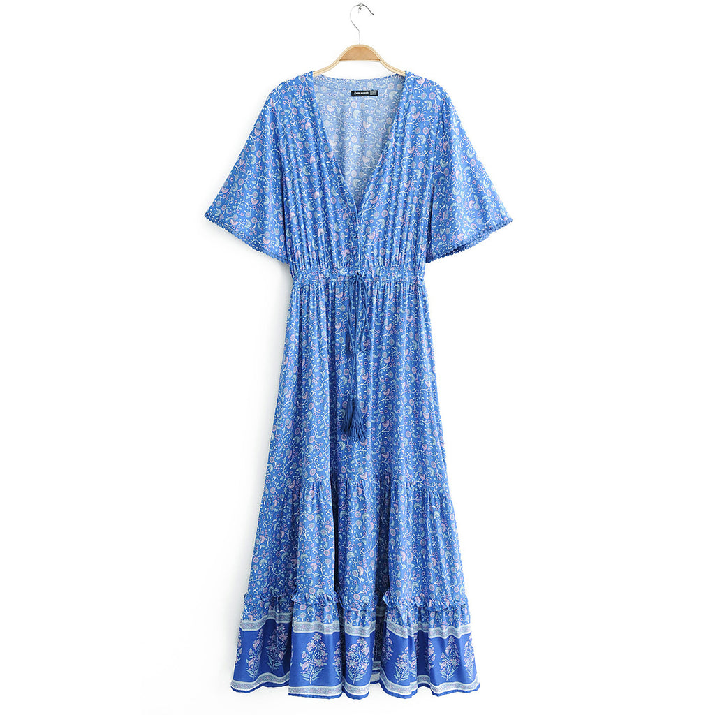 blue boho batwing dress