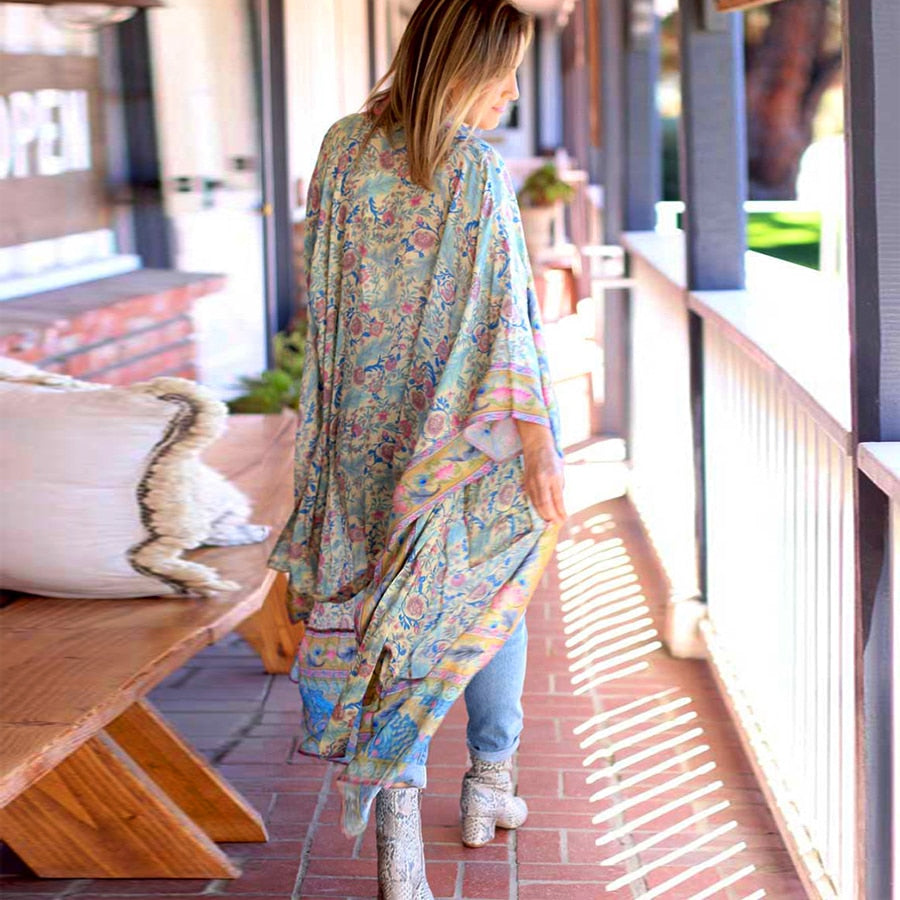 Long Paisley Bohemian Kimono Maxi Dress