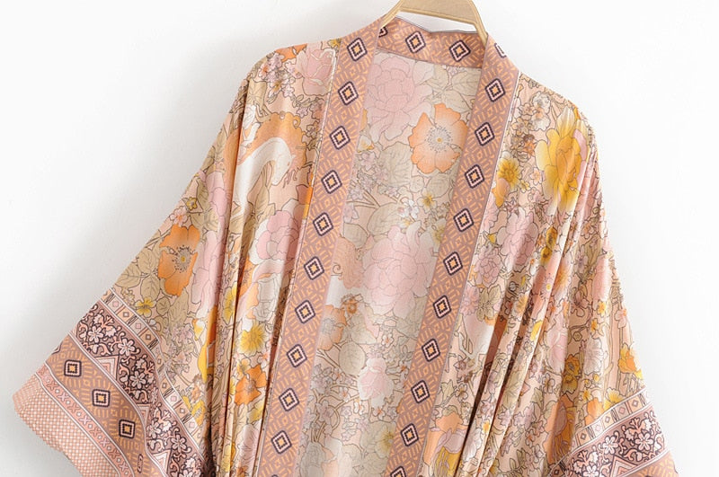 Boho Print Long Kimono Cardigan