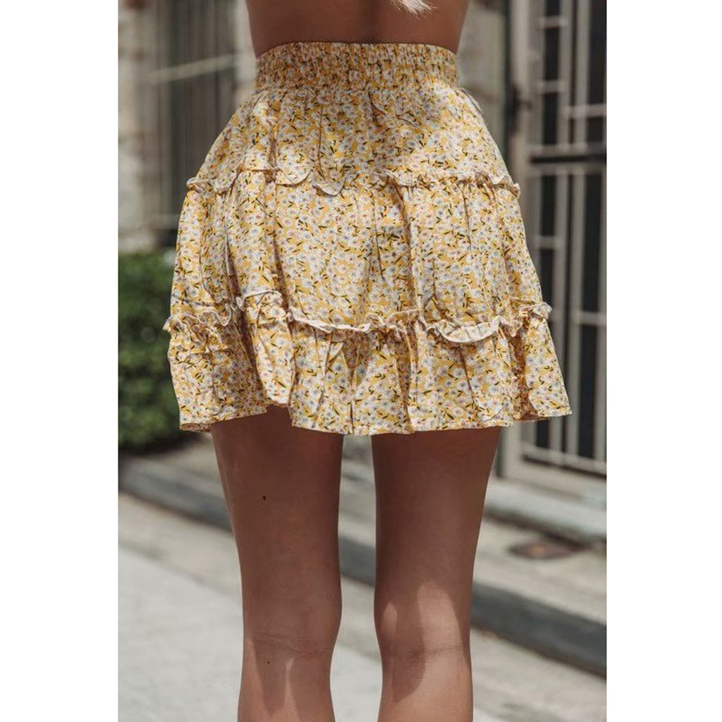 Elastic Waist Ruffle Hem Mini Skirt