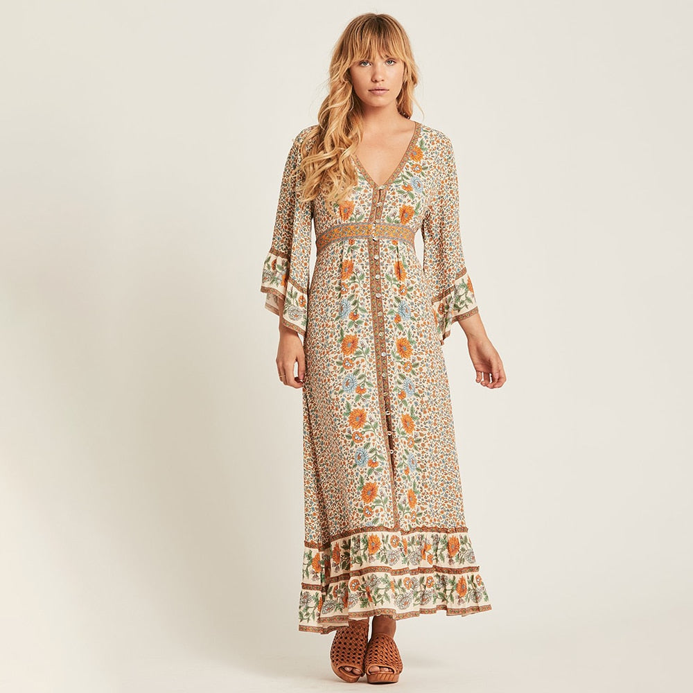 long hippie dresses Boho Dress | V-Neck Hippie Dress | Boho Maxi Dress | Love that Boho