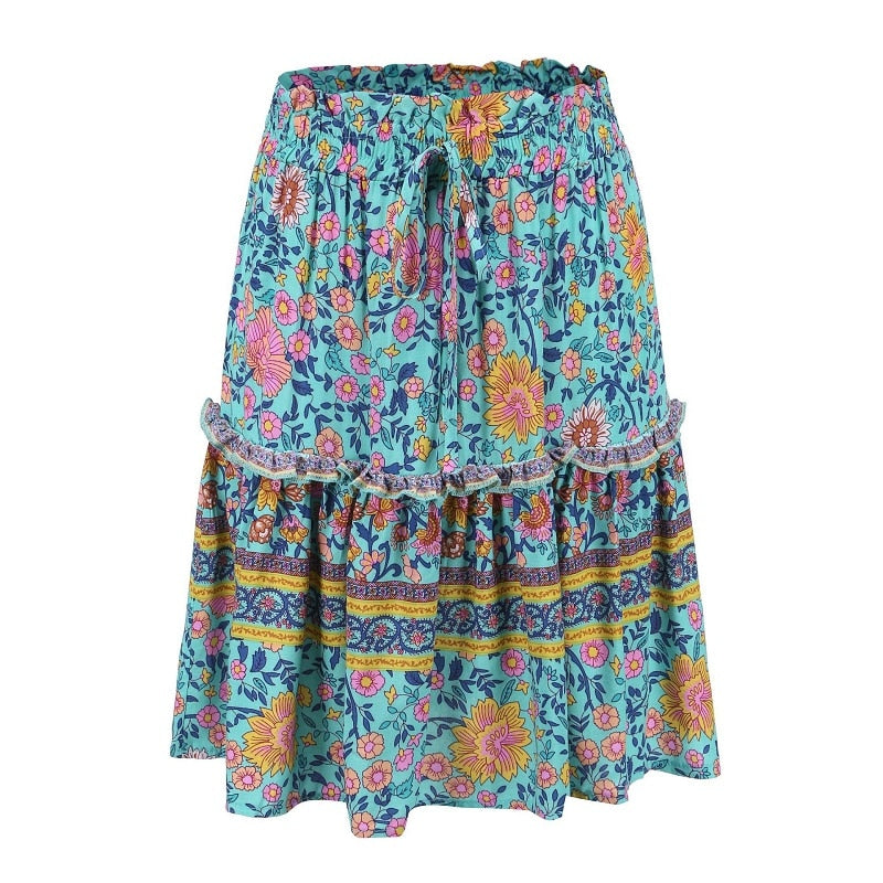 Boho Print Blue Mini skirt