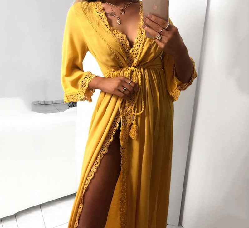 Long Maxi Dress / Cardigan. Khaki or Mustard Yellow | Love that Boho Long Maxi Dress / Cardigan. Khaki or Mustard Yellow | Love that Boho
